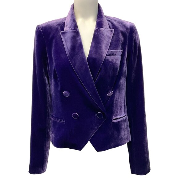 L'Agence Purple Velvet Rory Cropped Blazer - Picture 1 of 4